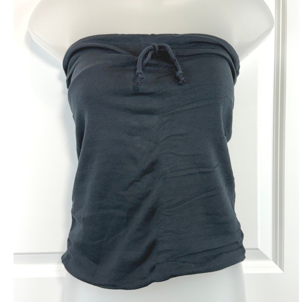 NEW Grey State Blackwash‎ Cotton Small Strapless Drawstring Tube Top Womens S